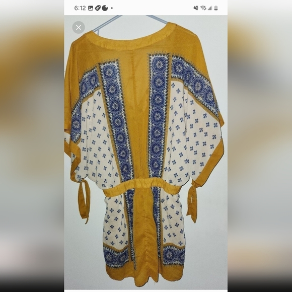 Free People Womens XS Santa Cruz Boho Kimono Mini Dress Mustard Yellow Blue - Picture 2 of 4